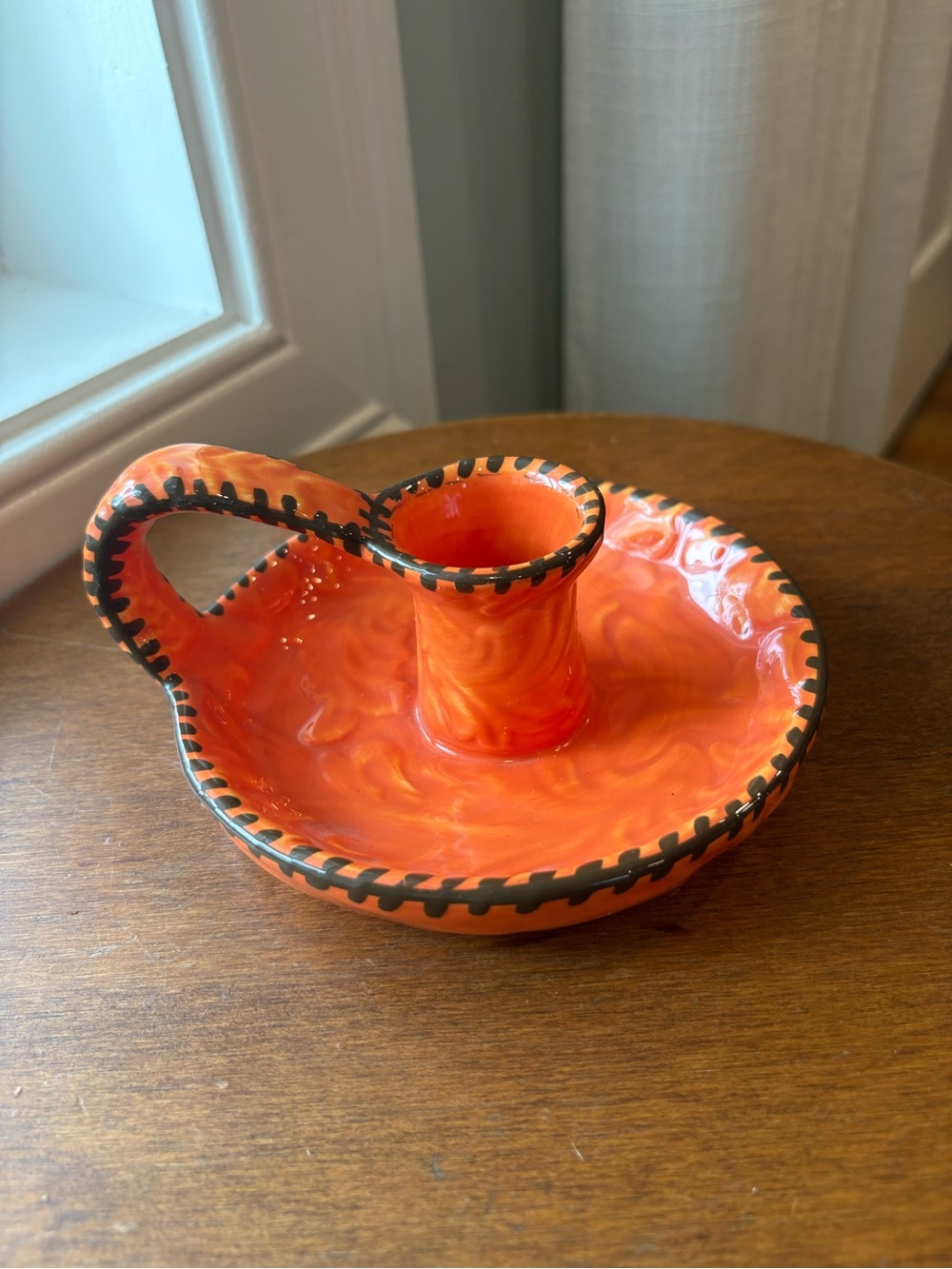 Orange Ceramic Candlestick Holder
